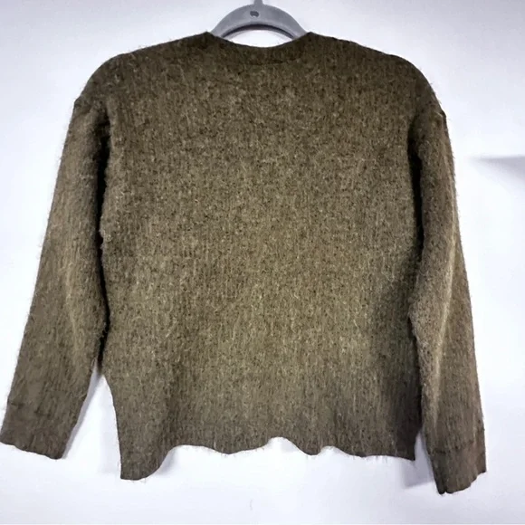 Madewell Cropped Alpaca Blend Deep Olive Green, Super Soft Preppy Sweater, L - Picture 9 of 10
